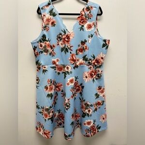 New Warehouse One Blue and Pink Floral V Neck Dress Size 3x